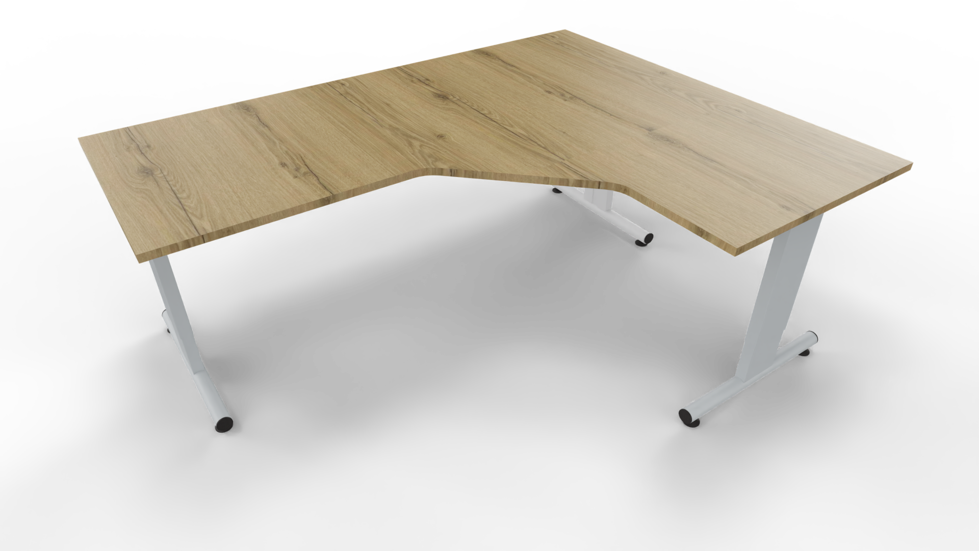 Hoekbureau 3331 - Alu - Eiken YT49a - 200 x 80/160 x 80 cm. - Rechts afbeelding