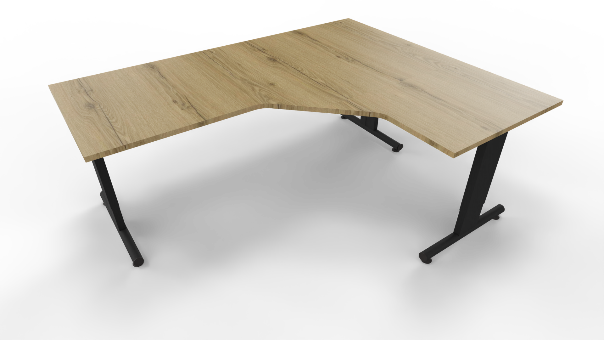 Hoekbureau 3331 - Zwart - Eiken YT49a - 200 x 80/160 x 80 cm. - Rechts afbeelding