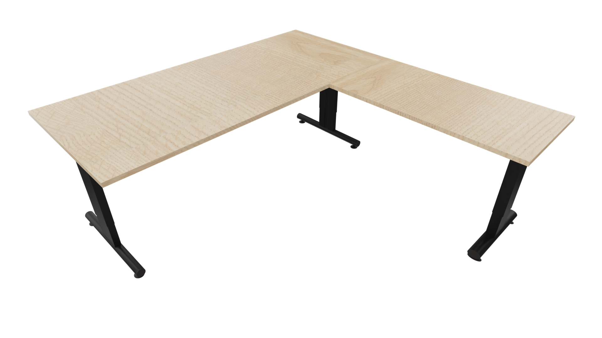Hoekbureau 3331 smal - 200 x 90/60 x 80 cm. - Zwart - Eiken licht afbeelding
