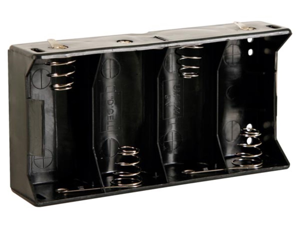 BATTERIJHOUDER VOOR 4 x D-CELL (MET SOLDEERLIPPEN) afbeelding