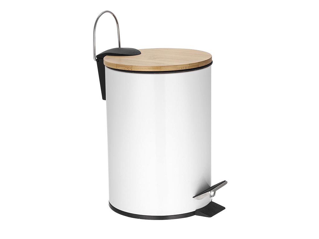 Pedaalemmer - 3 l - Wit metaal - Bamboe deksel afbeelding
