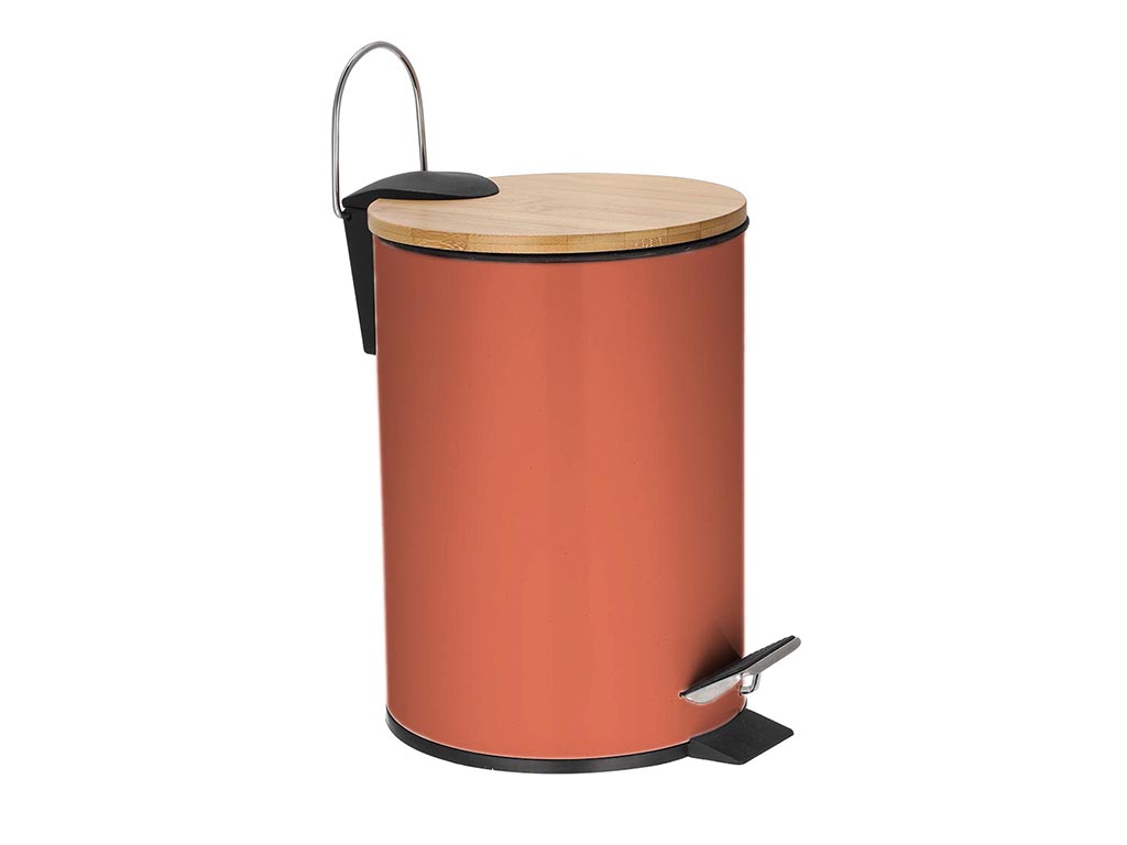 Pedaalemmer - 3 l - Terracotta metaal - Bamboe deksel afbeelding