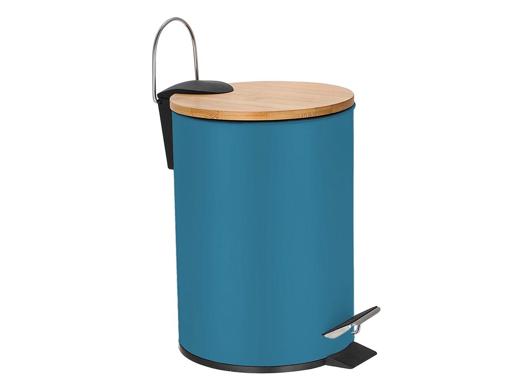 Pedaalemmer - 3 l - Blauw metaal - Bamboe deksel afbeelding