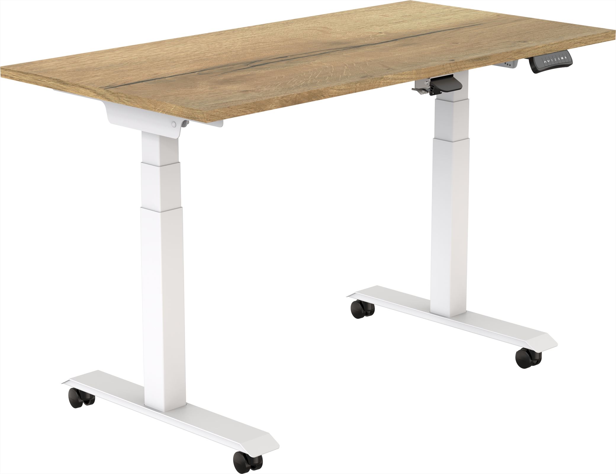 Elektrisch verstelbaar, opklapbaar en verrijdbaar zit-sta bureau Tsherysh White Natural 120 x 80 afbeelding