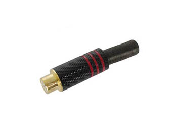 VROUWELIJKE RCA PLUG - VERGULD CONTACT - ZWARTE METALEN BEHUIZING - ROOD afbeelding