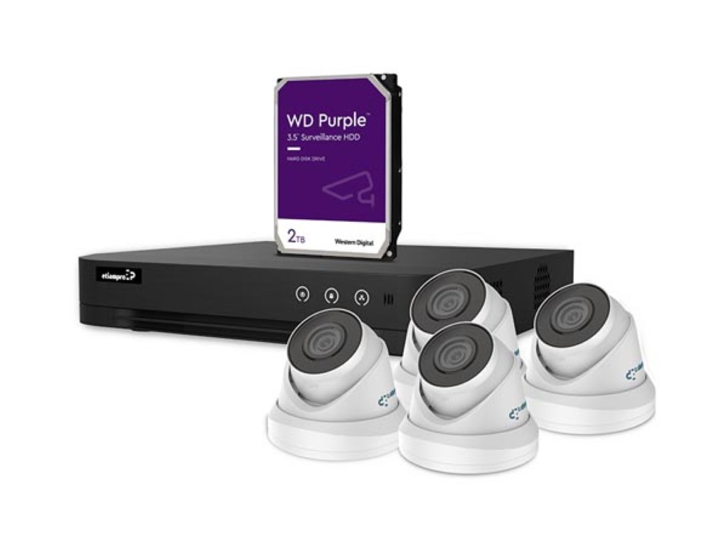 IP-VIDEOBEWAKINGSSET - 4-KANAALS NVR-RECORDER - 4 x WITTE IP DOME-CAMERA - 2 TB HD - KABELS