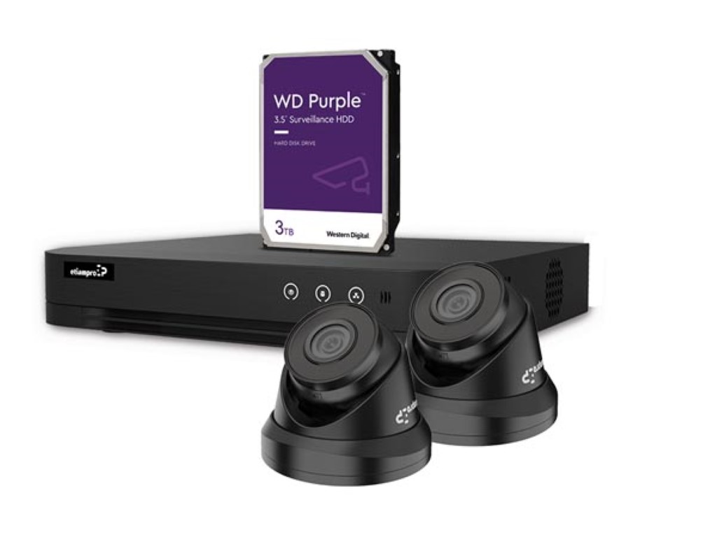 4 MP IP-VIDEOBEWAKINGSSET - 4-KANAALS NVR-RECORDER - 2 x ZWARTE IP DOME-CAMERA - 3 TB HD - KABELS afbeelding