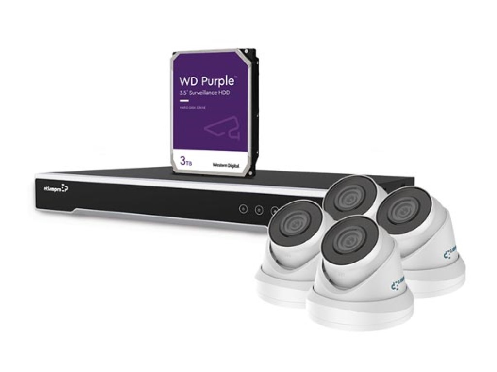 4 MP IP-VIDEOBEWAKINGSSET - 8-KANAALS NVR-RECORDER - 4 x WITTE IP DOME-CAMERA - 3 TB HD - KABELS afbeelding