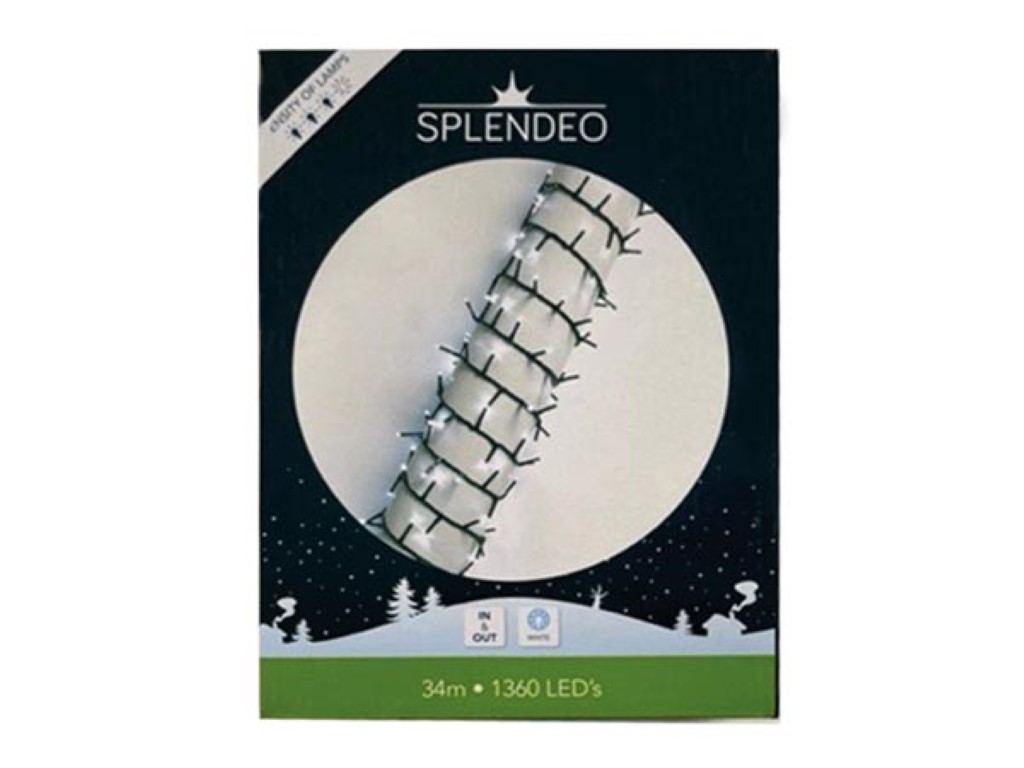 High density lightchain - 1360 leds - wit - groene kabel - 34 m - 3 m aansluitsnoer - transformator