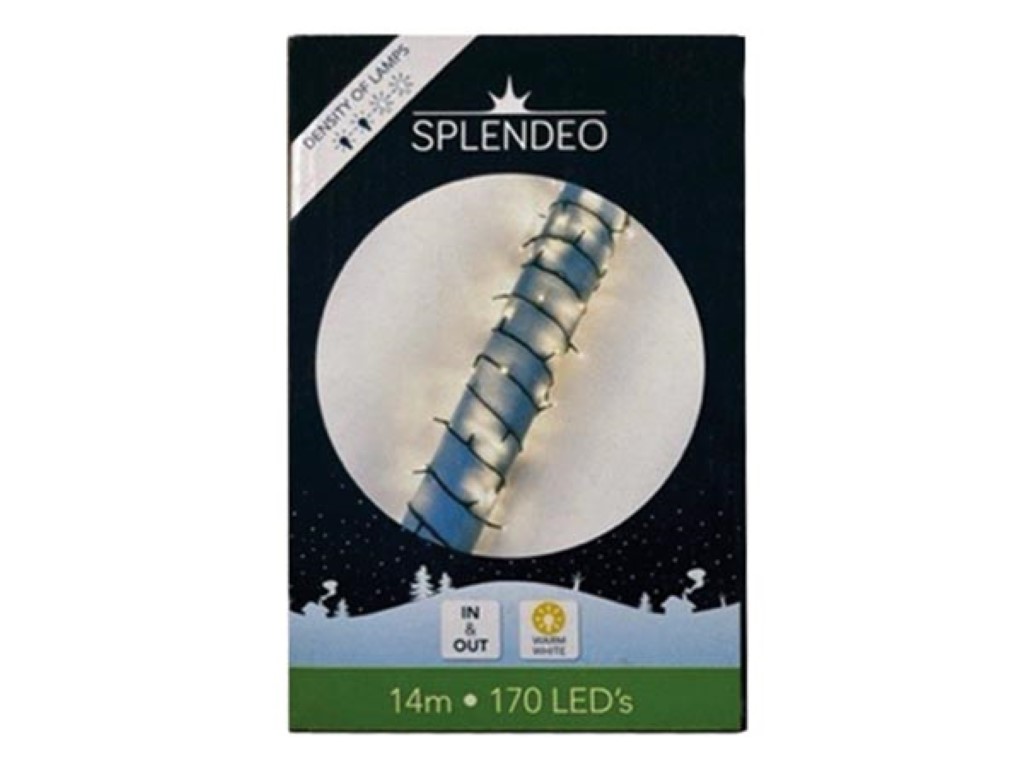 Medium density lightchain - 170 leds - warmwit - groene kabel - 14 m - 3 m aansluitsnoer - transformator afbeelding