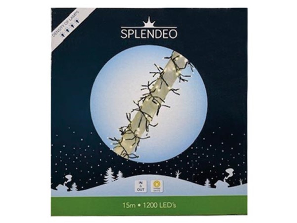 Velleman Extreme density lightchain 1200 leds warmwit zwarte kabel 15 m 3 m aansluitsnoer transformator