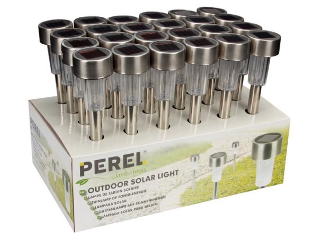 Velleman TUINLAMP OP ZONNE-ENERGIE met sokkel in roestvrij staal 24 st. in display