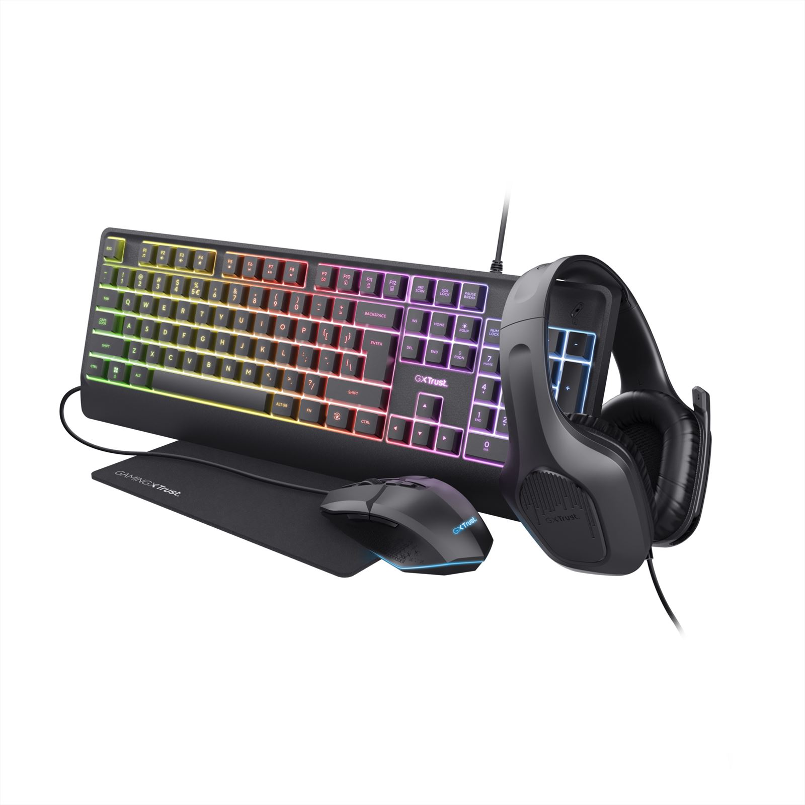 Trust GXT 792 QUADROX toetsenbord Inclusief muis Gamen USB QWERTY Amerikaans Engels Zwart