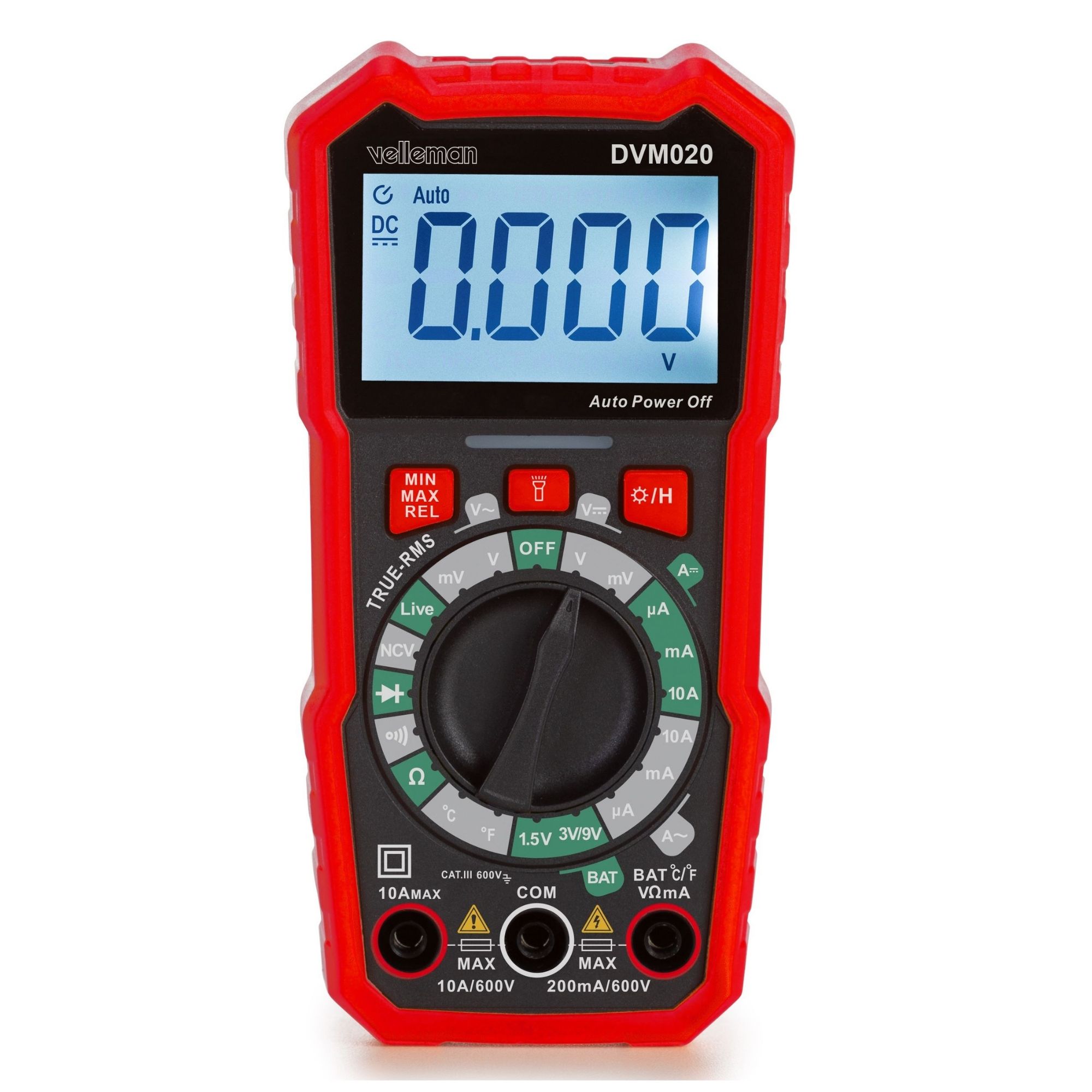 Velleman Universele robuuste true RMS digitale multimeter CAT III 600 V 8 functies