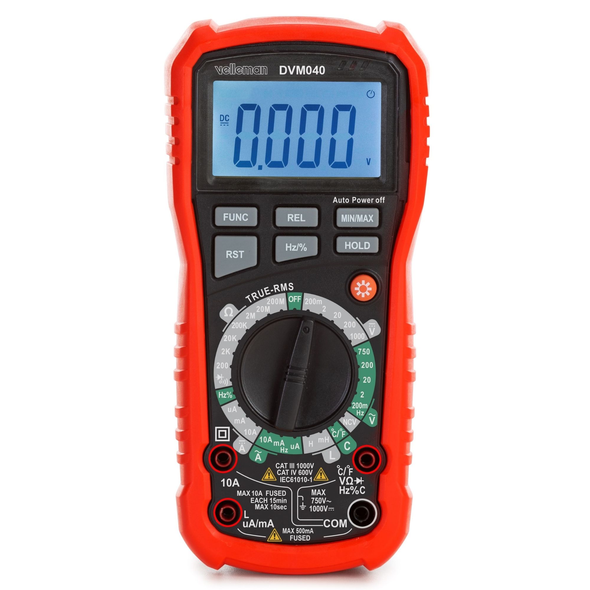 Velleman Industriële robuuste true RMS digitale multimeter CAT III 1000 V CAT IV 600 V 11 functies