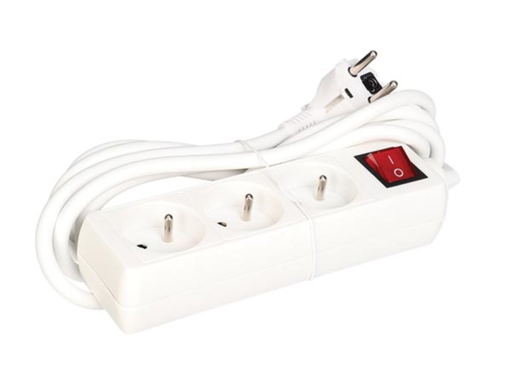 3-VOUDIGE STEKKERDOOS MET SCHAKELAAR - 3 m KABEL - WIT - PENAARDE afbeelding