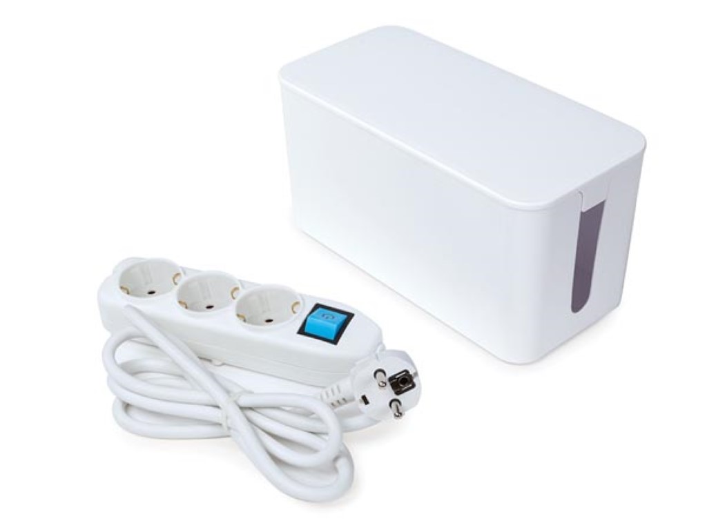 3-VOUDIGE STEKKERDOOS MET KABELBOX - 1.5 m KABEL - WIT - RANDAARDE afbeelding