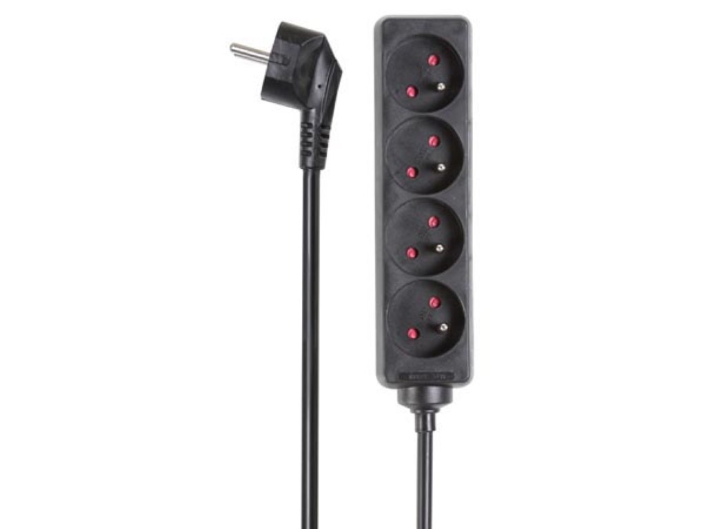 Velleman 4-VOUDIGE STEKKERDOOS 5 m KABEL ZWART PENAARDE