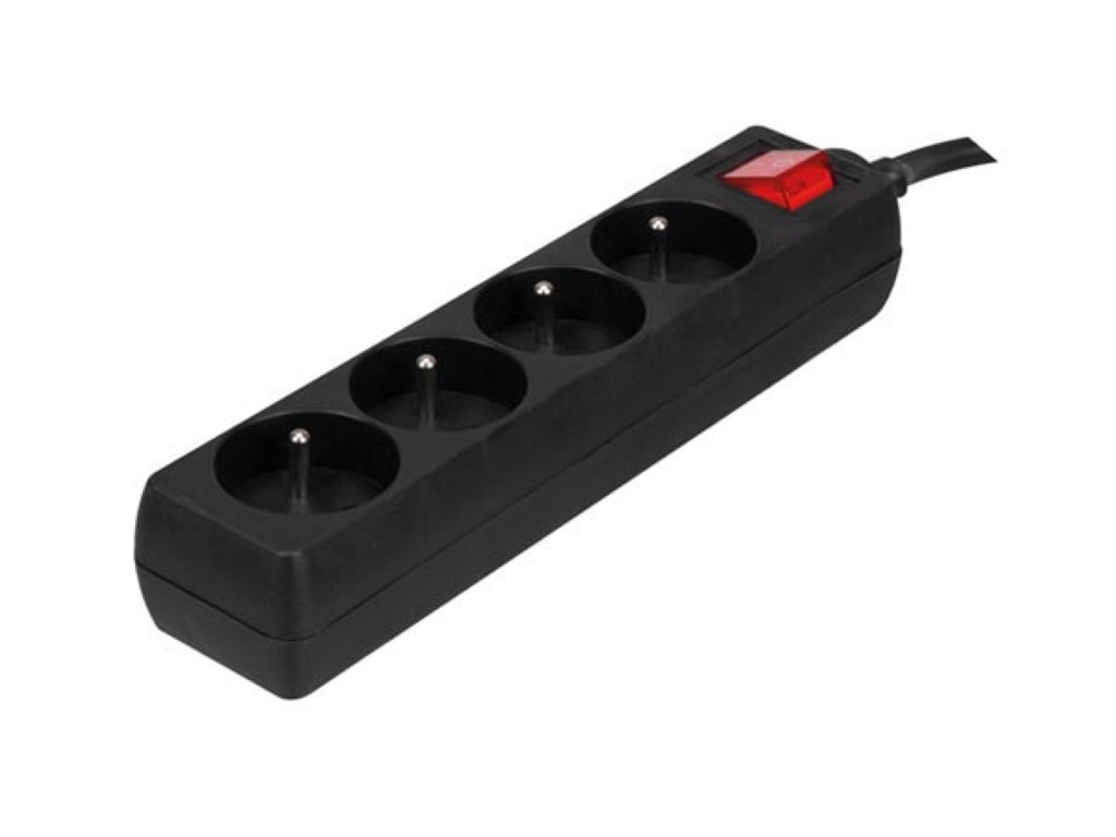 Velleman 4-VOUDIGE STEKKERDOOS MET SCHAKELAAR 1.5 m KABEL ZWART PENAARDE