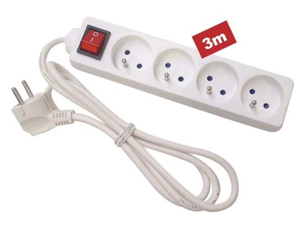 Velleman 4-VOUDIGE STEKKERDOOS MET SCHAKELAAR 3 m KABEL WIT PENAARDE