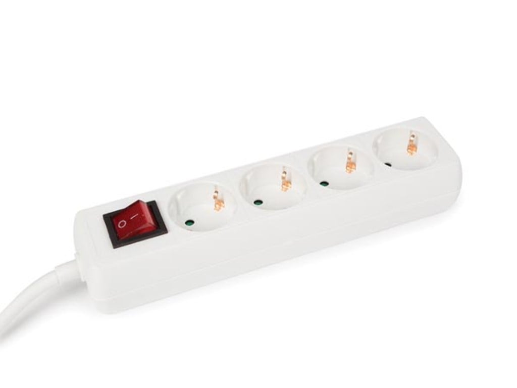 Velleman 4-VOUDIGE STEKKERDOOS MET 3 STOPCONTACTEN EN SCHAKELAAR 1.5 m KABEL WIT RANDAARDE