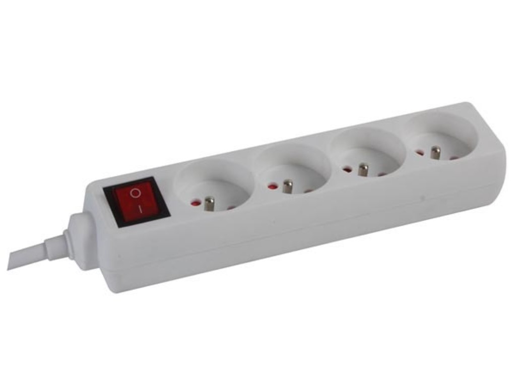 Velleman 4-VOUDIGE STEKKERDOOS MET SCHAKELAAR 1.5 m KABEL WIT PENAARDE