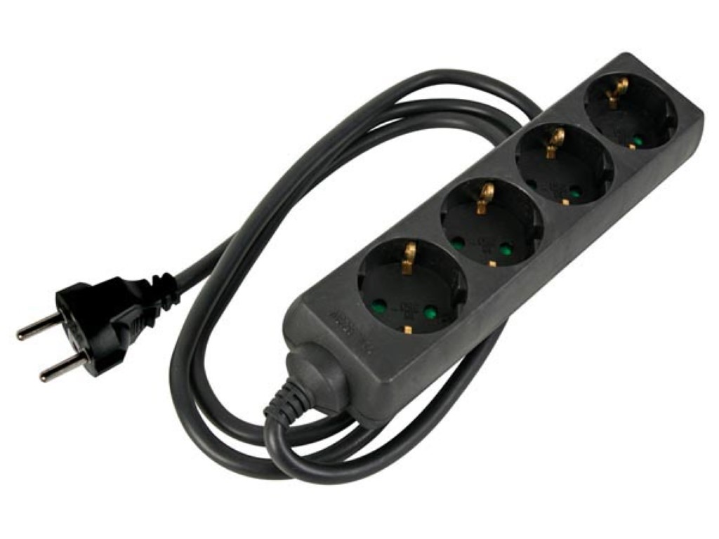 Velleman 4-VOUDIGE STEKKERDOOS MET KRIMPKOUS 3G2.5 m KABEL ZWART SCHUKO