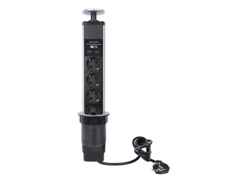 POP-UP STEKKERBLOK MET 3 STOPCONTACTEN - 2 x USB - RANDAARDE afbeelding