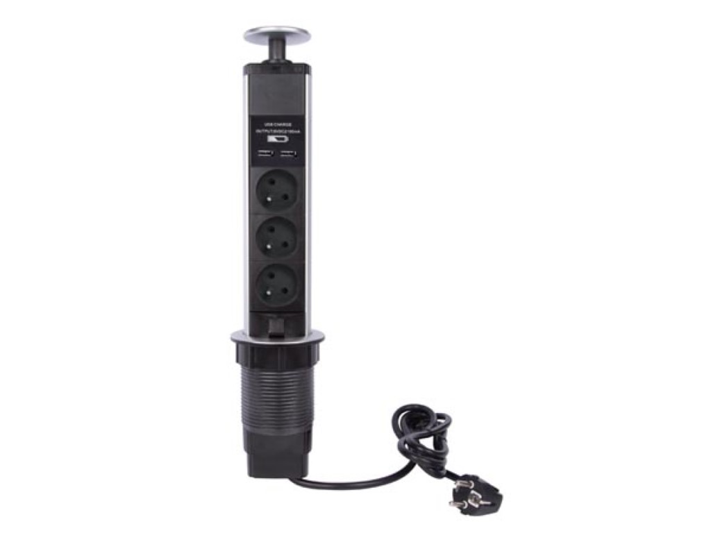 Velleman POP-UP STEKKERBLOK MET 3 STOPCONTACTEN 2 x USB PENAARDE