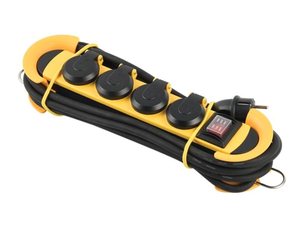 Velleman ROBUUSTE STEKKERDOOS 4-VOUDIG KABELMANAGEMENT IP44 3m KABEL RANDAARDE