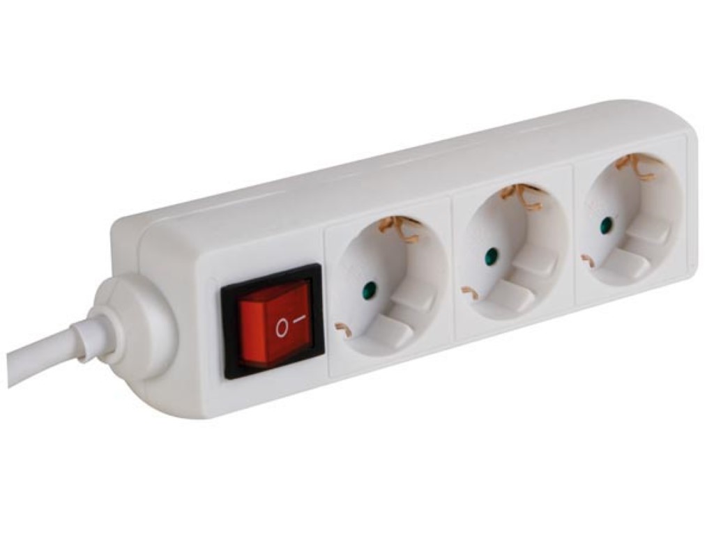 Velleman 3-VOUDIGE STEKKERDOOS MET 3 STOPCONTACTEN EN SCHAKELAAR 3 m KABEL WIT RANDAARDE