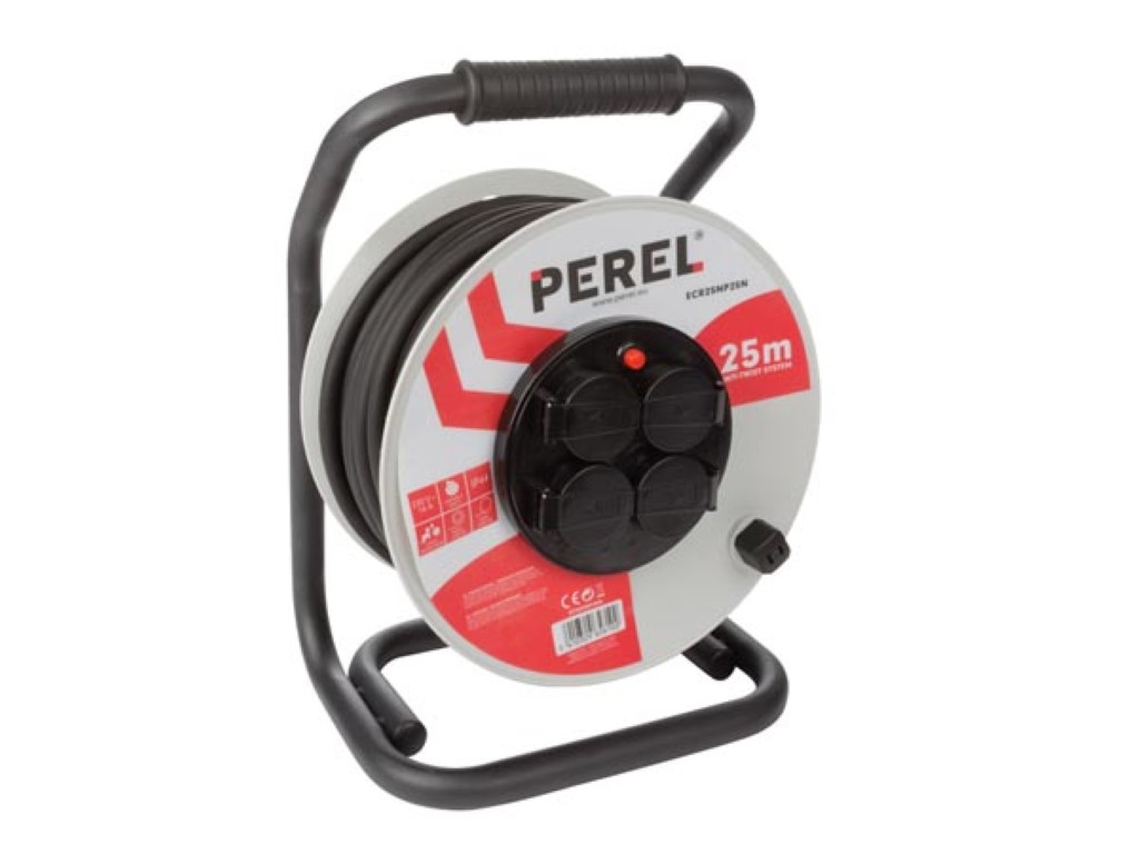 Velleman PROFESSIONELE NEOPREEN KABELHASPEL 25 m 3G2.5 4 STOPCONTACTEN PENAARDE