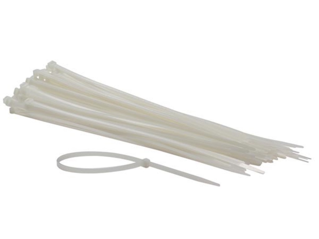 SET MET NYLON KABELBINDERS - 4.8 x 300 mm - WIT (100 st.) afbeelding