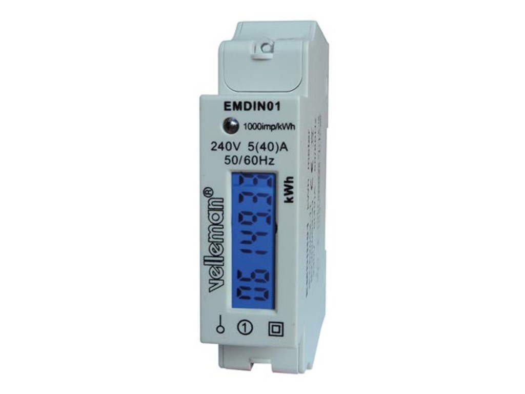 EENFASIGE kWh-METER VOOR DIN-RAIL MONTAGE - 1 MODULE afbeelding