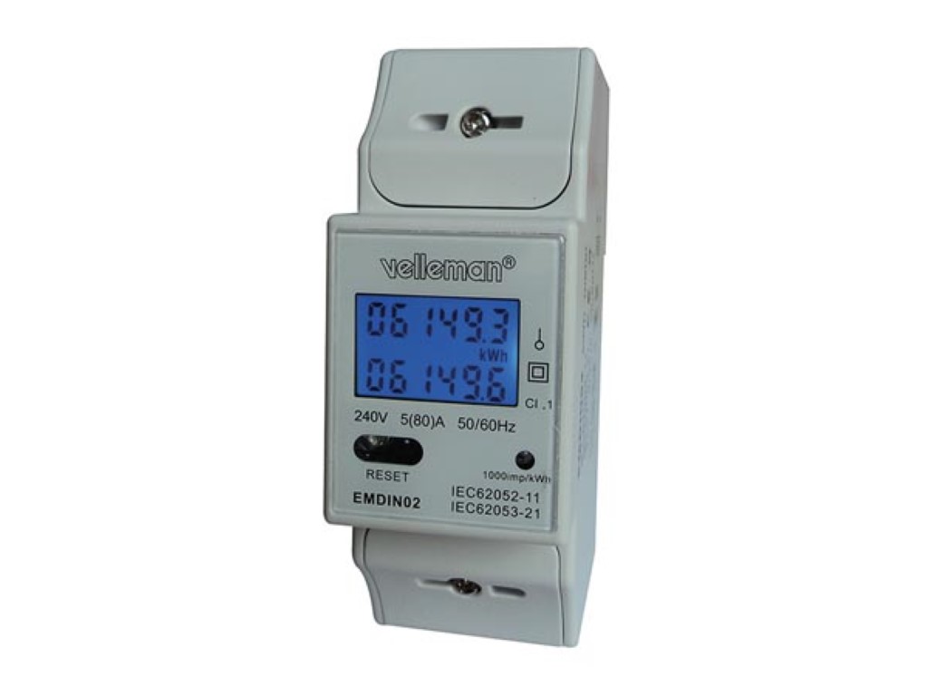 EENFASIGE kWh-METER VOOR DIN-RAIL MONTAGE - 2 MODULES afbeelding