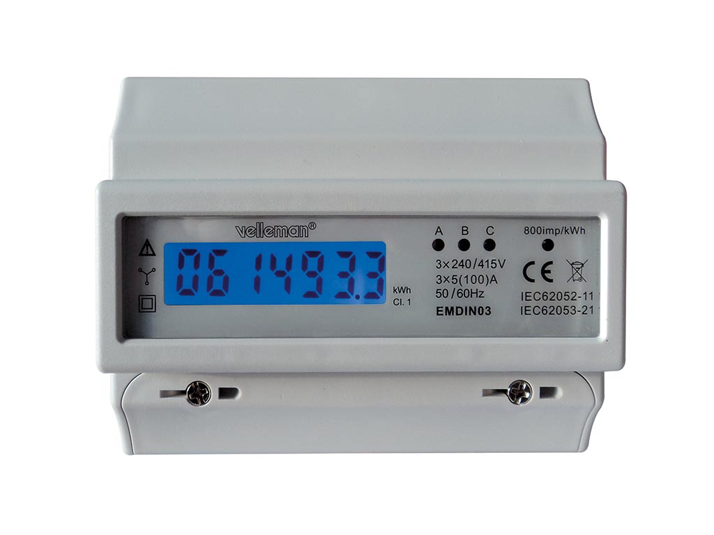 Velleman DRIEFASIGE kWh-METER VOOR DIN-RAIL MONTAGE 7 MODULES PROFESSIONEEL GEBRUIK