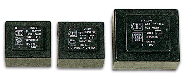 INGEGOTEN TRANSFORMATOR 5VA 1 x 7.5V / 1 x 0.667A afbeelding