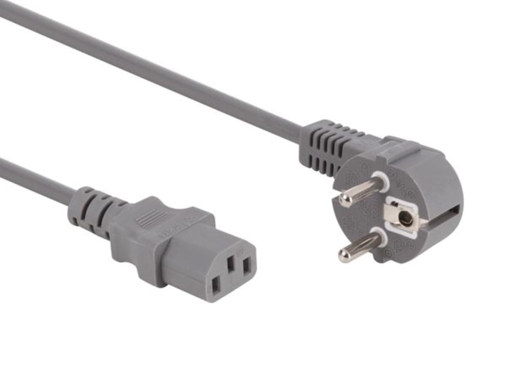 VOEDINGSKABEL GRIJS CEE 7/7 90° + C13 L=3.0 m, 3G1.0 mm² afbeelding