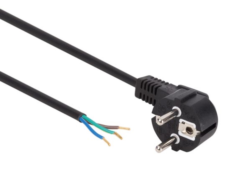 Velleman VOEDINGSKABEL ZWART CEE 7 7 90 + UITEINDEN L=3 m H05VV-F 3G0.75 mm²
