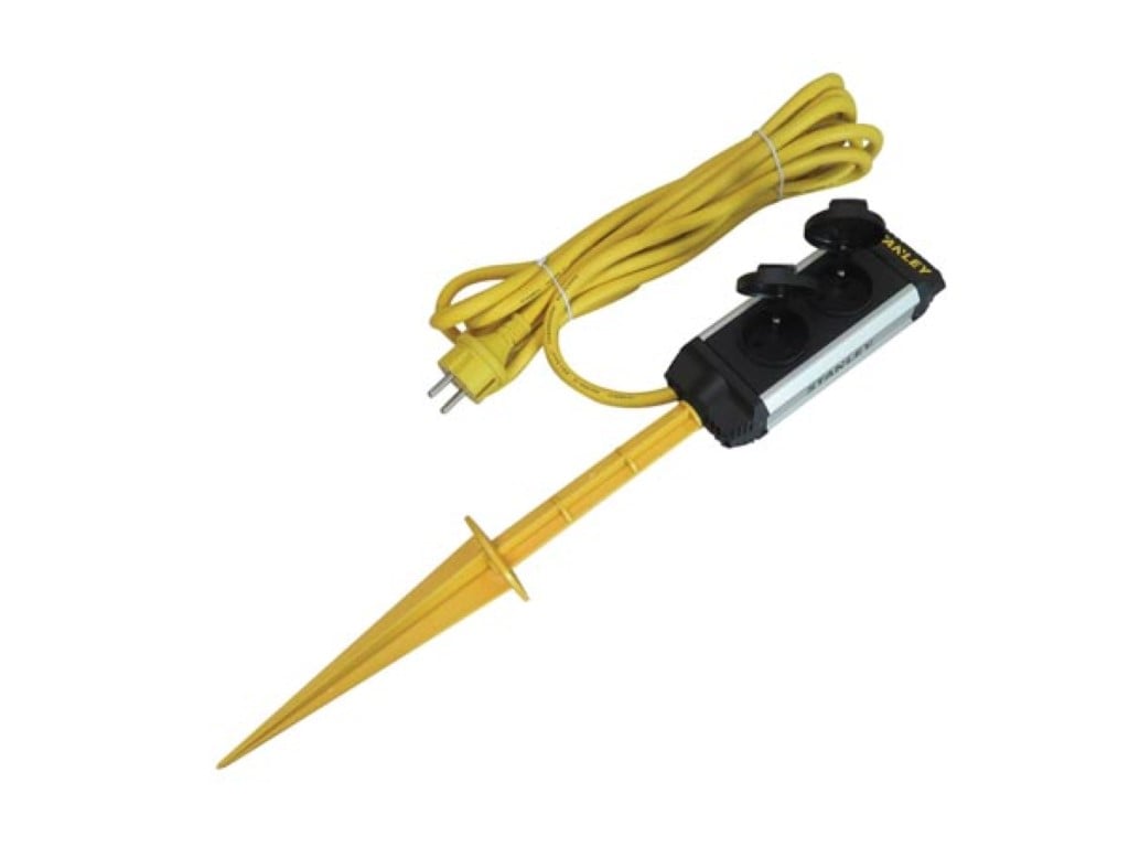 Velleman STANLEY 2-VOUDIGE STEKKERDOOS"GROUND SPIKE"- MET KLAPDEKSELS EN GRONDPIN PENAARDE