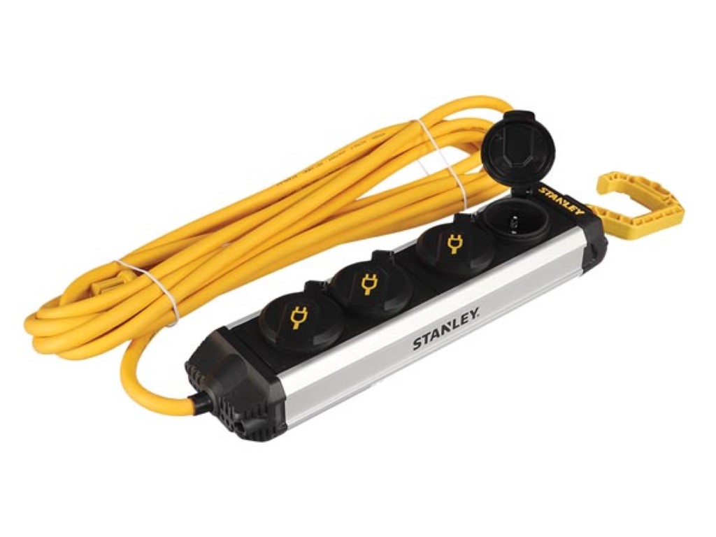 STANLEY - 4-VOUDIGE STEKKERDOOS "HOOK" - MET KLAPDEKSELS EN HAAK - RANDAARDE afbeelding