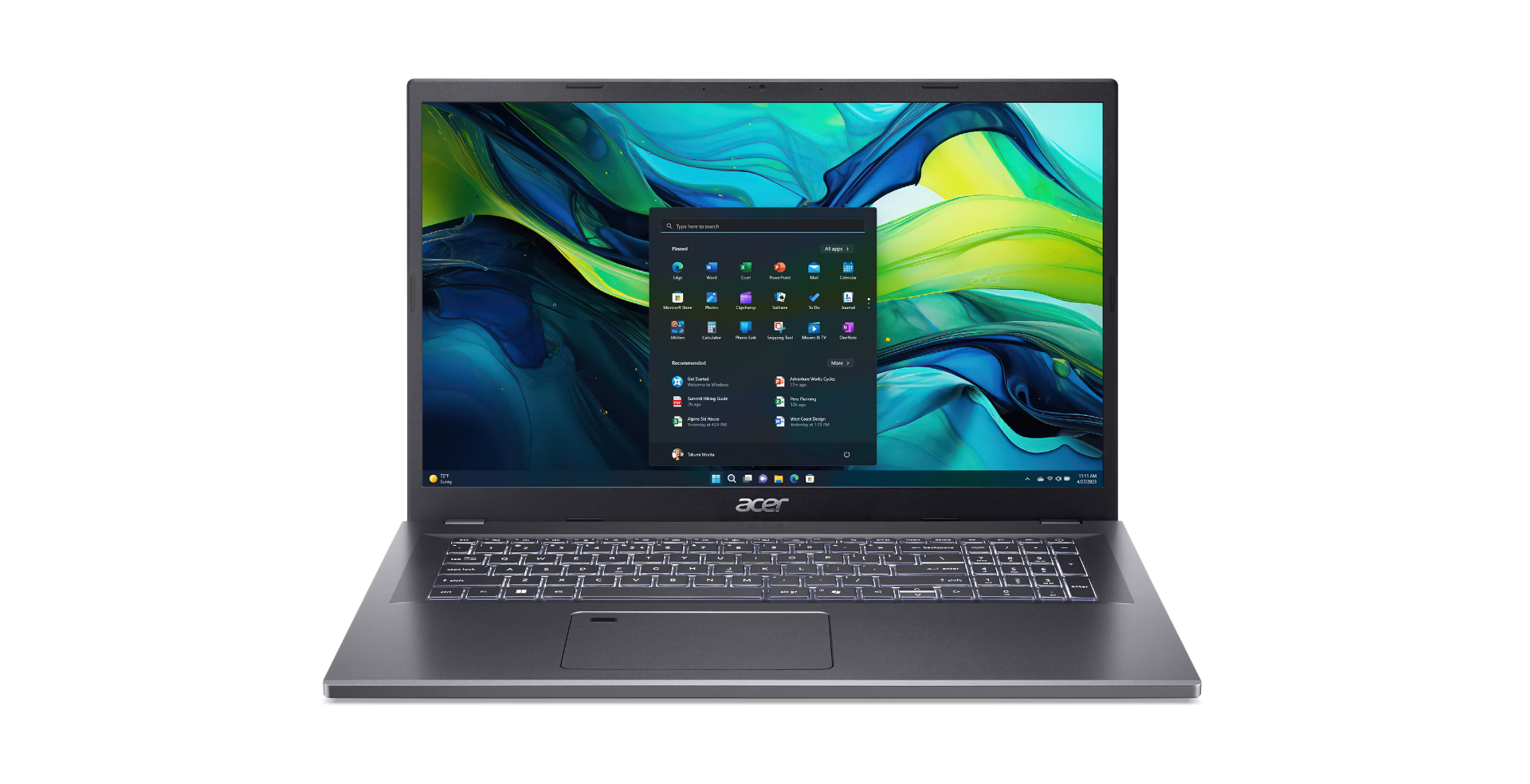 Acer Aspire 17 Pro A17-51M-59LT Intel Core 5 120U Laptop 43,9 cm (17.3") Full HD 16 GB LPDDR5-SDRAM 512 GB SSD Wi-Fi 6E (802.11ax) Windows 11 Pro Grijs afbeelding
