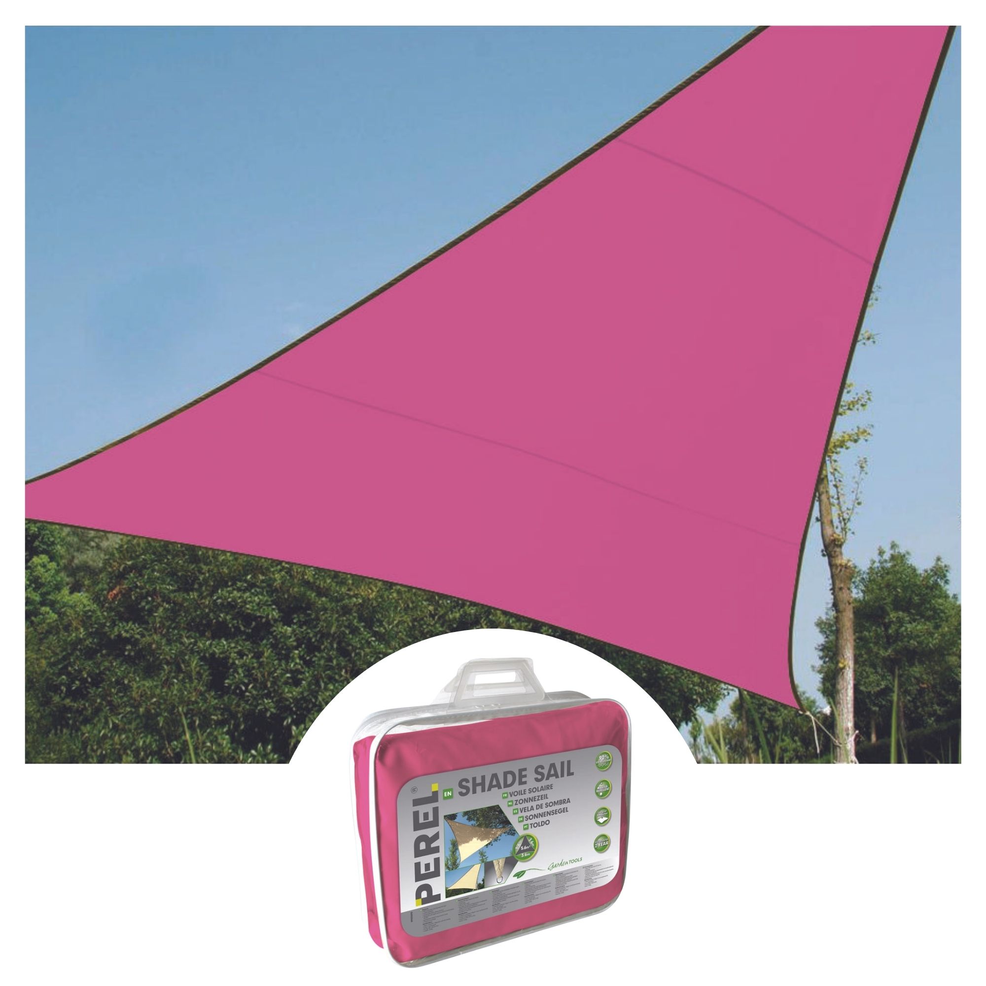 ZONNEZEIL - DRIEHOEK - 3.6 x 3.6 x 3.6 m - KLEUR: FUCHSIA afbeelding