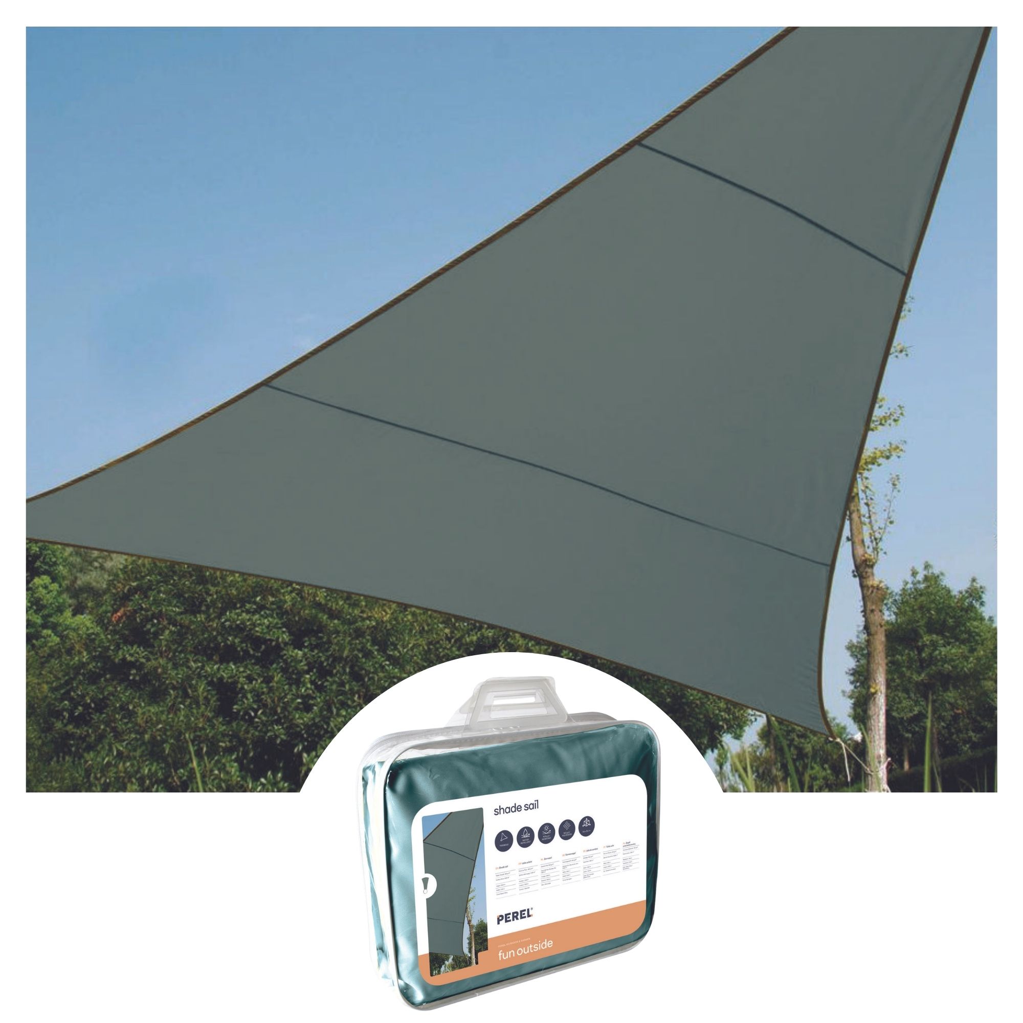 ZONNEZEIL - DRIEHOEK - 3.6 x 3.6 x 3.6 m - KLEUR: GROENGRIJS afbeelding