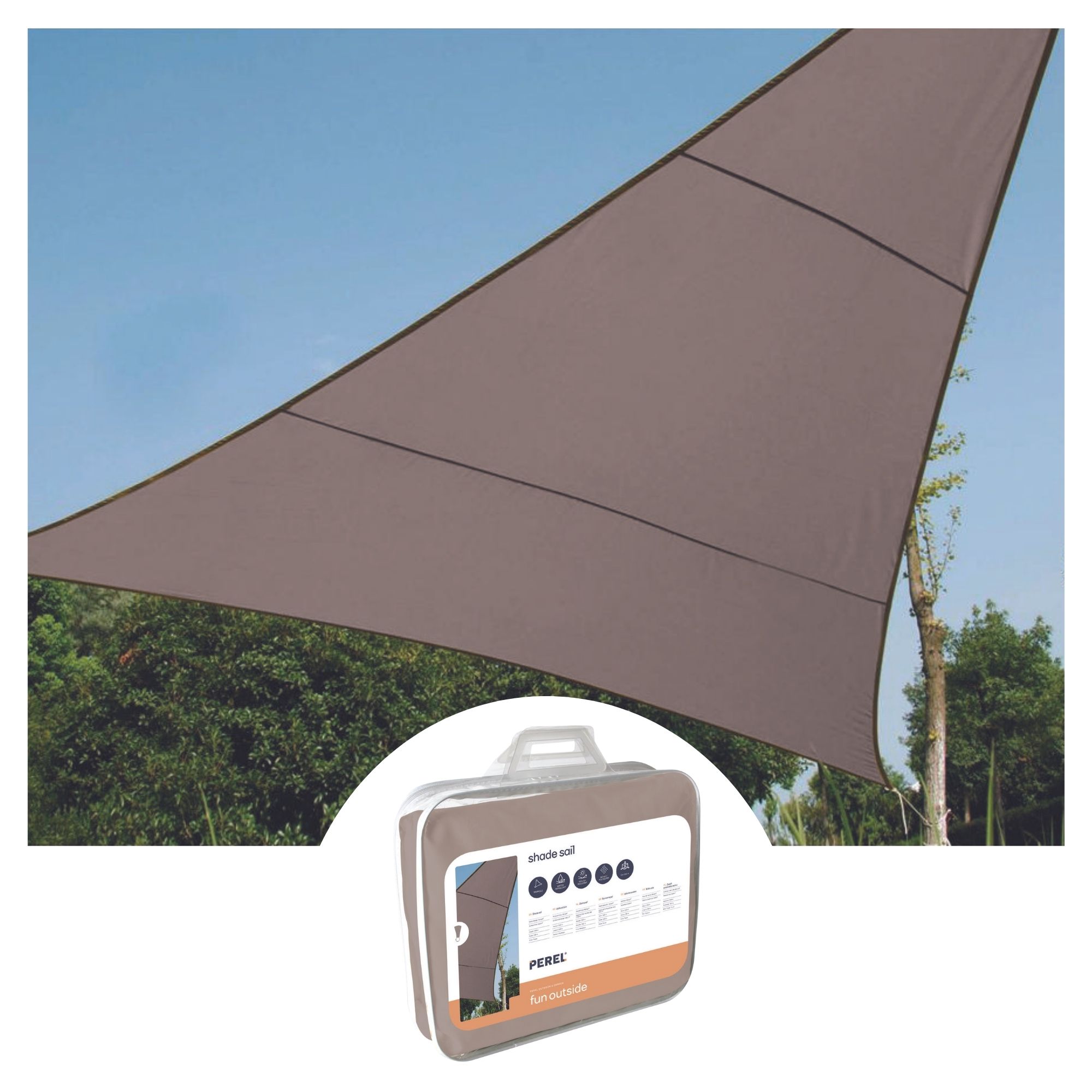 ZONNEZEIL - DRIEHOEK - 3.6 x 3.6 x 3.6 m - KLEUR: TAUPE afbeelding