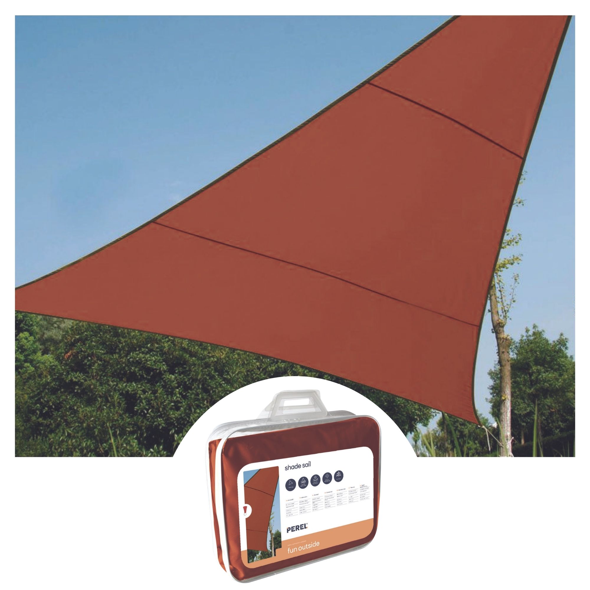 ZONNEZEIL - DRIEHOEK - 3.6 x 3.6 x 3.6 m - KLEUR: TERRACOTTA afbeelding