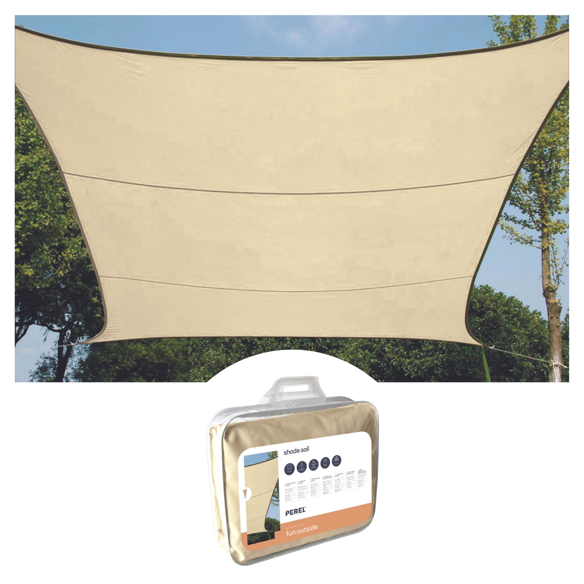 WATERDOORLATEND ZONNEZEIL - VIERKANT - 3.6 x 3.6 m - KLEUR: CHAMPAGNE afbeelding