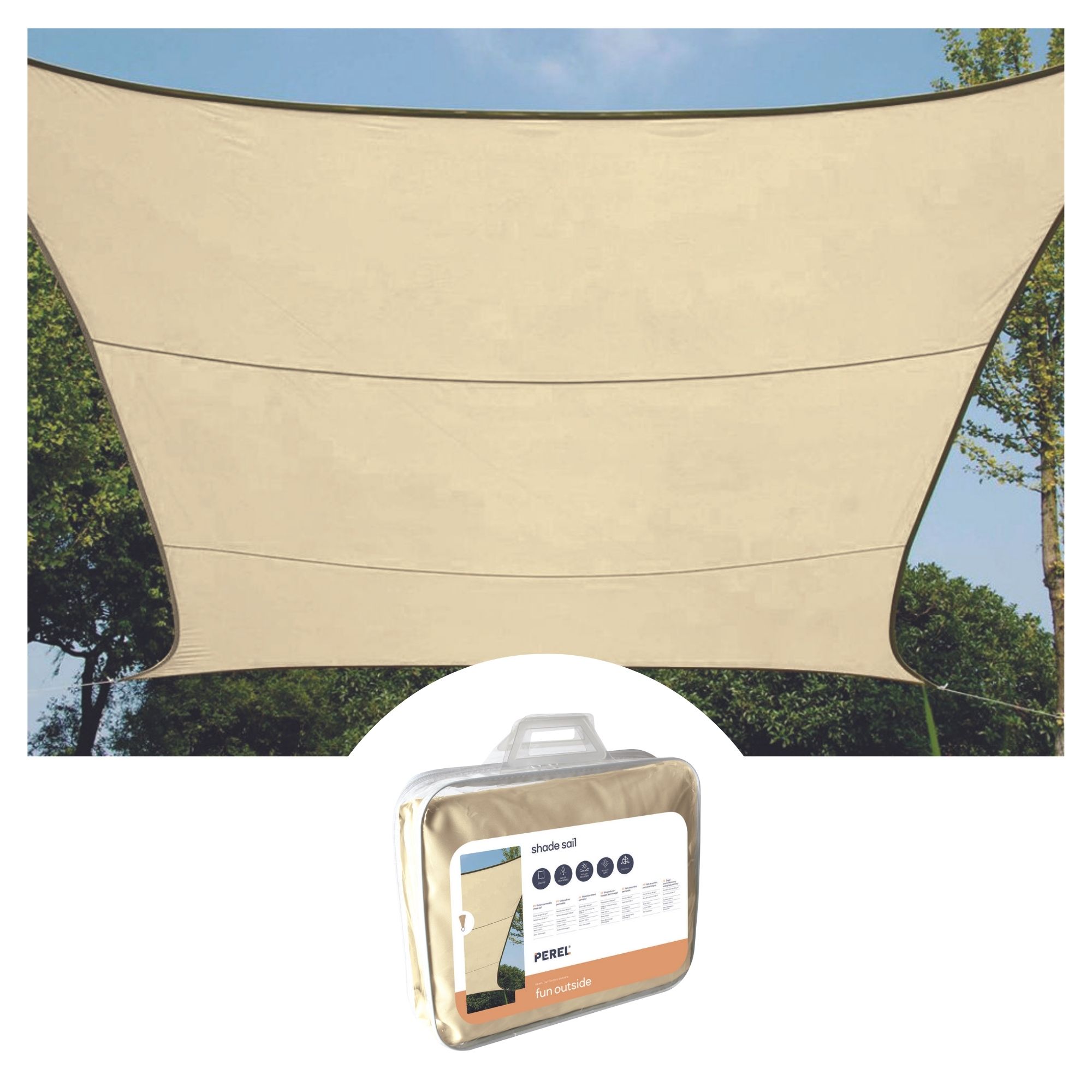 WATERDOORLATEND ZONNEZEIL - VIERKANT - 5 x 5 m - KLEUR: CHAMPAGNE afbeelding