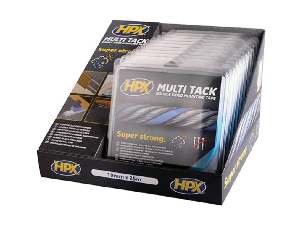 Velleman Display met 10x dubbelzijdige multi-tack tape semi-transparant 19 mm x 25 m