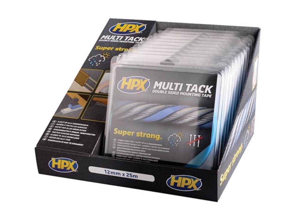 Display met 10x dubbelzijdige multi-tack tape - semi-transparant - 12 mm x 25 m afbeelding